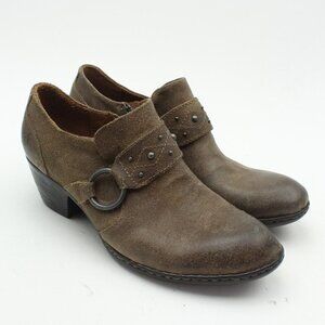 Born Brown Leather Studded Harness Side Zip Ankle Booties